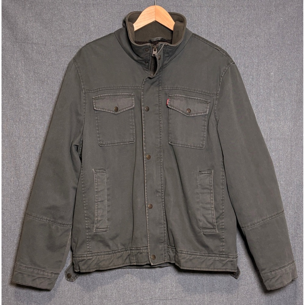 Levis Mens Canvas Field Jacket Sherpa Lined Military Utility Coat Gray Large